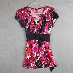 Y2K Pink Black Abstract Maurices V-Neck Belted Top Size Large
